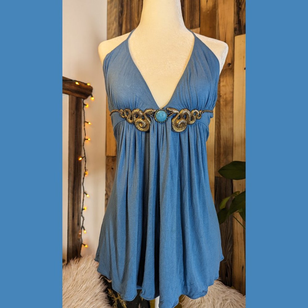 SKY | Turquoise Gold Snake halter top